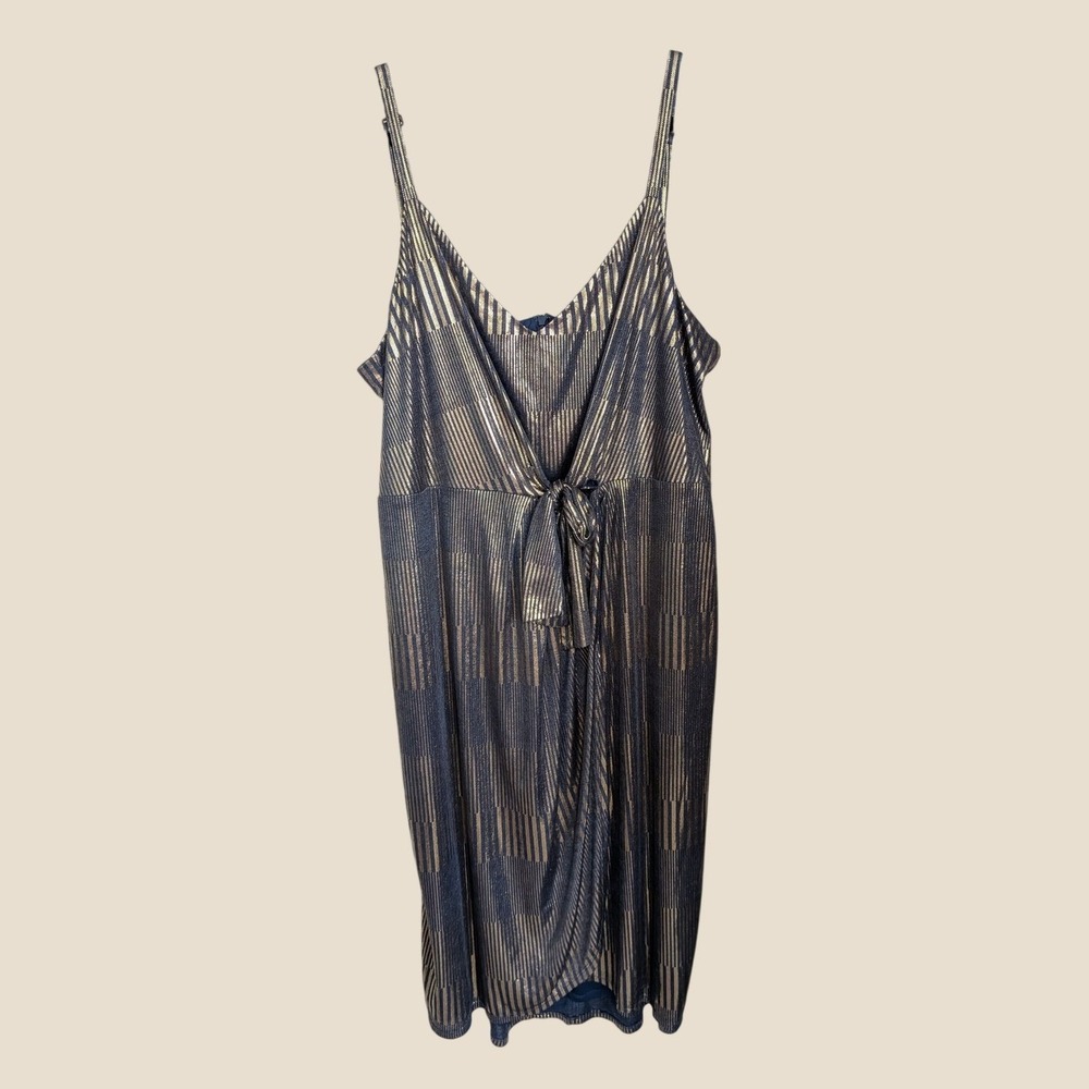Hutch Anthropologie Navy Gold Metallic Stripe Wrap Midi Dress 22W Plus Size